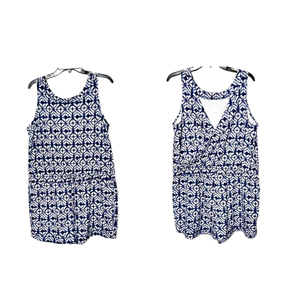 Athleta Sakura Crossback Printed Romper Size X Large Navy/White